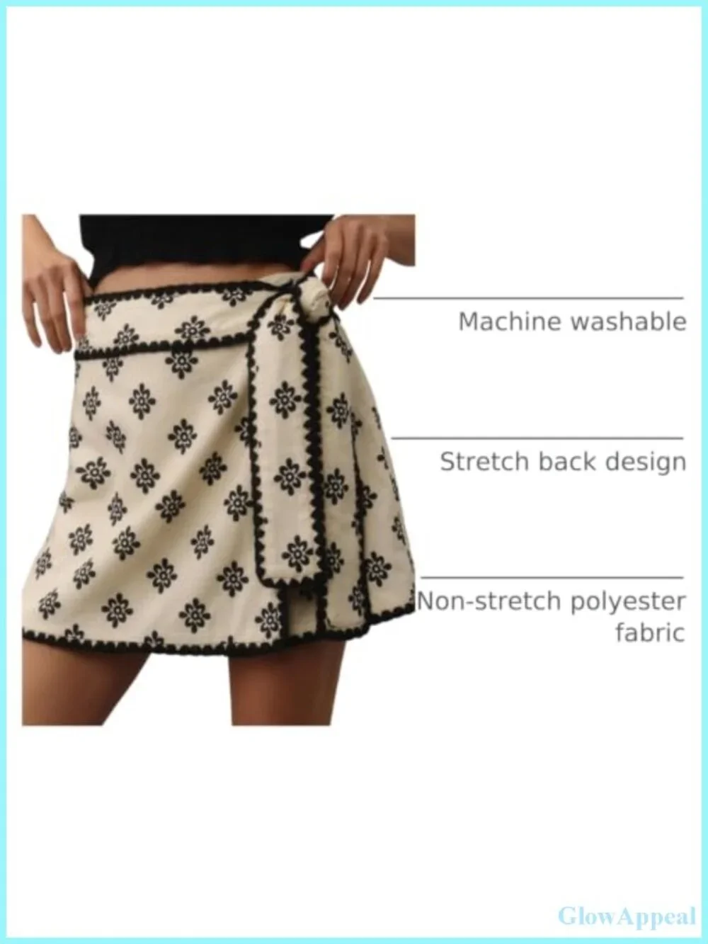 Floral Wrap Mini Skort with Side Knot, Elastic Waist, Boho